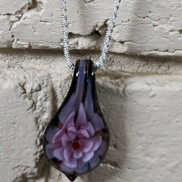 New Womens Murano Glass Blown Flower Blossum Necklace 4 in 1 - Picture 4 of 4